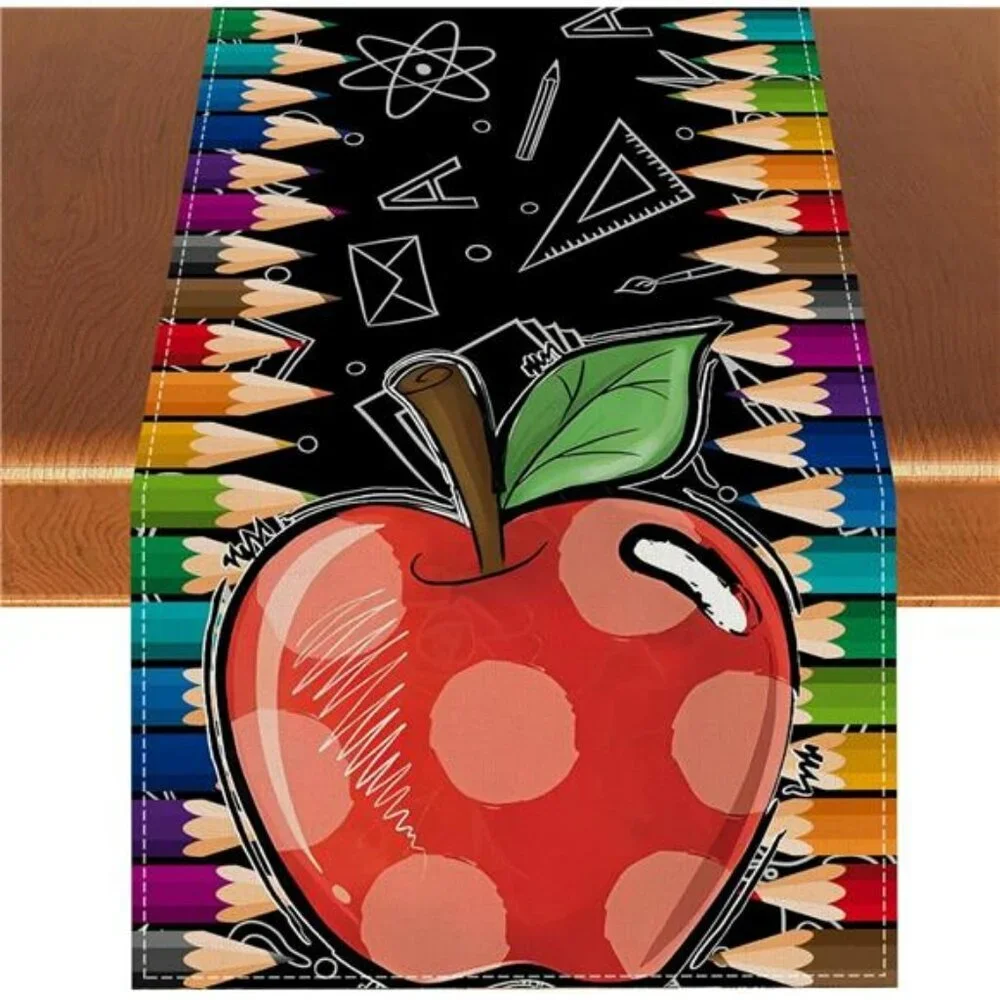 Back to School Table Runner 13x72 Apple Pencil Classroom First Day Party Table D
